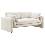 Beige Boucle Curved Sofa - 3 Seater