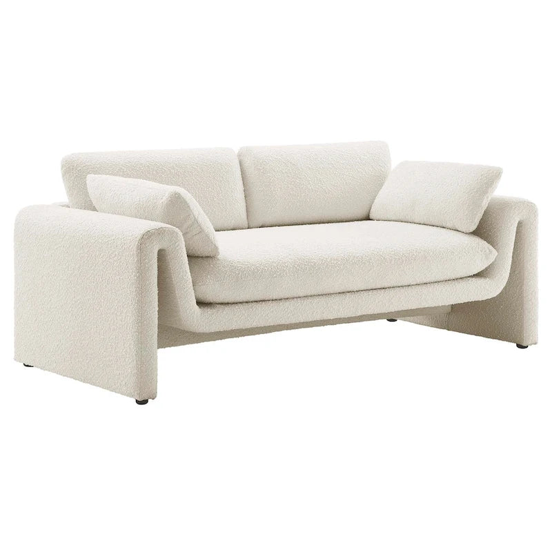 Beige Boucle Curved Sofa - 3 Seater