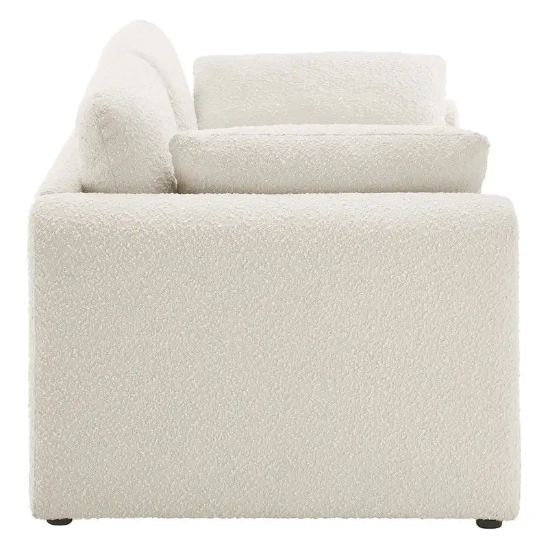 Beige Boucle Curved Sofa - 3 Seater