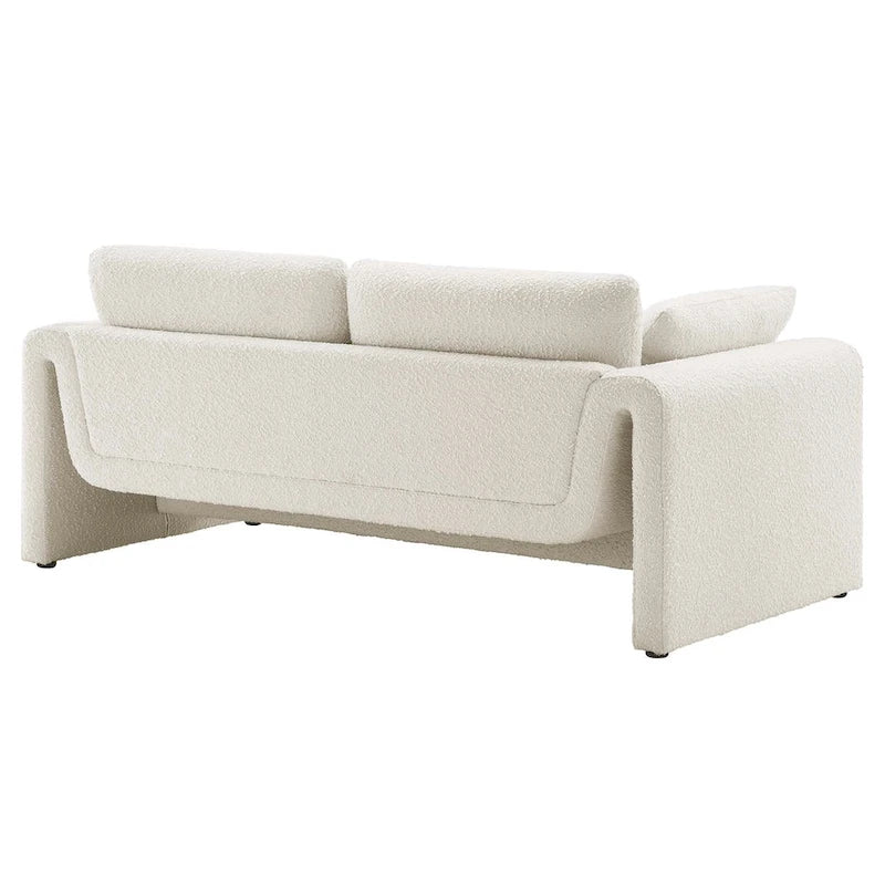 Beige Boucle Curved Sofa - 3 Seater