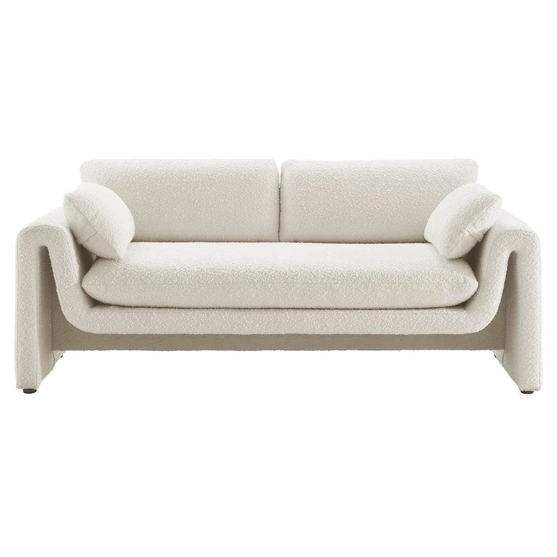 Beige Boucle Curved Sofa - 3 Seater