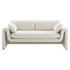 Beige Boucle Curved Sofa - 3 Seater
