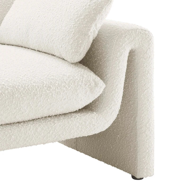 Beige Boucle Curved Sofa - 3 Seater