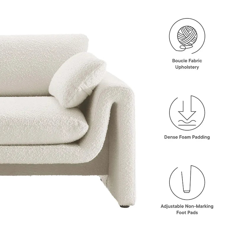 Beige Boucle Curved Sofa - 3 Seater
