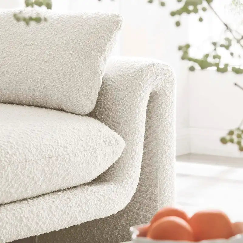 Beige Boucle Curved Sofa - 3 Seater