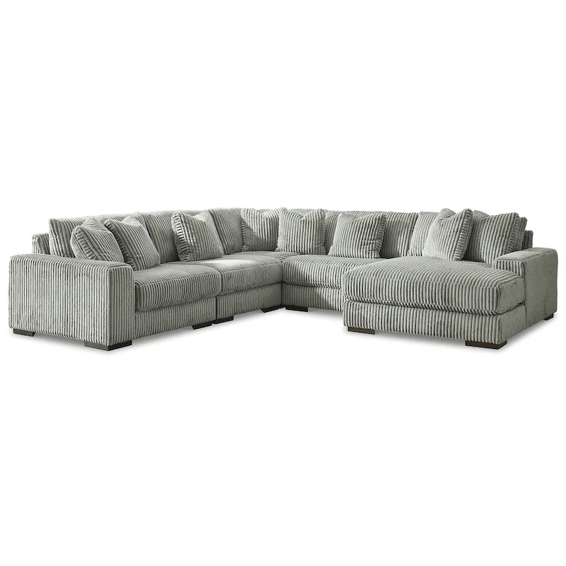 Beige Corduroy 5-Piece Sectional with Chaise