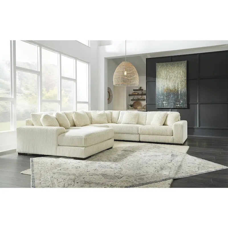Beige Corduroy 5-Piece Sectional with Chaise