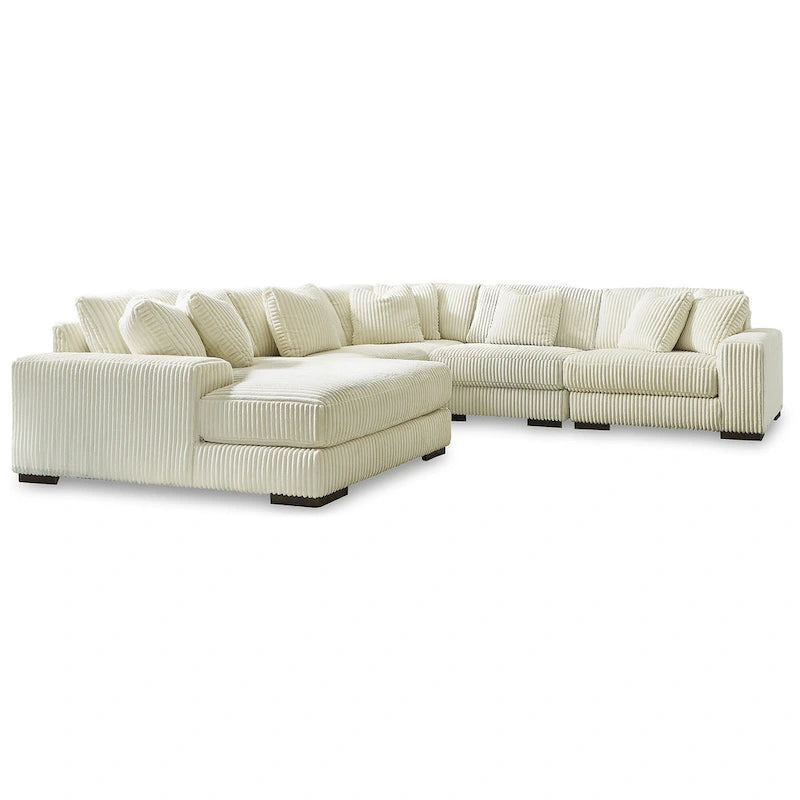 Beige Corduroy 5-Piece Sectional with Chaise