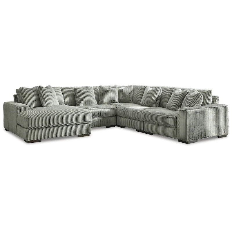 Beige Corduroy 5-Piece Sectional with Chaise