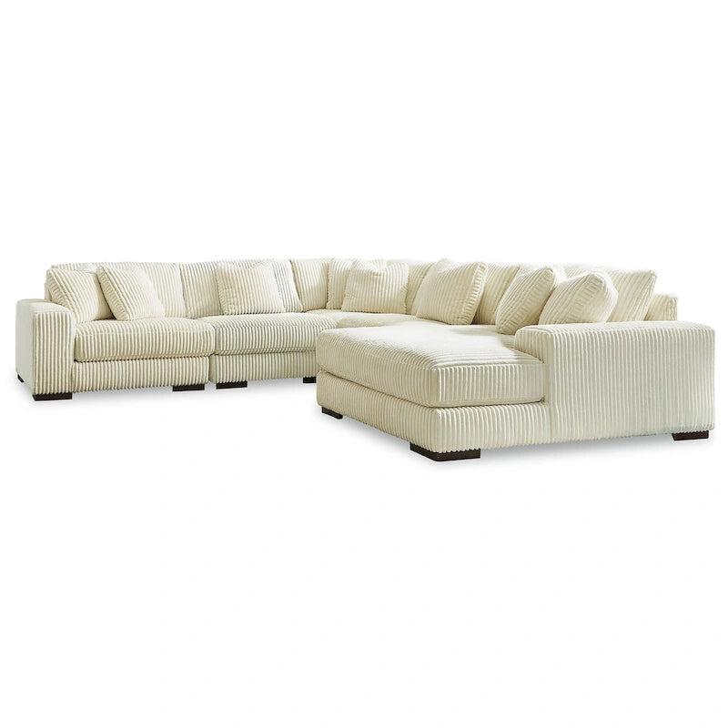 Beige Corduroy 5-Piece Sectional with Chaise