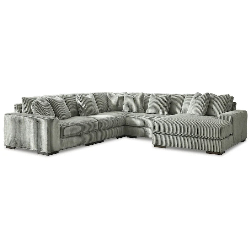 Beige Corduroy 5-Piece Sectional with Chaise