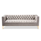 Blue Gray Velvet Tufted 3-Seater Sofa