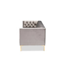 Blue Gray Velvet Tufted 3-Seater Sofa