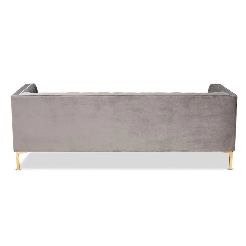 Blue Gray Velvet Tufted 3-Seater Sofa