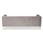 Blue Gray Velvet Tufted 3-Seater Sofa