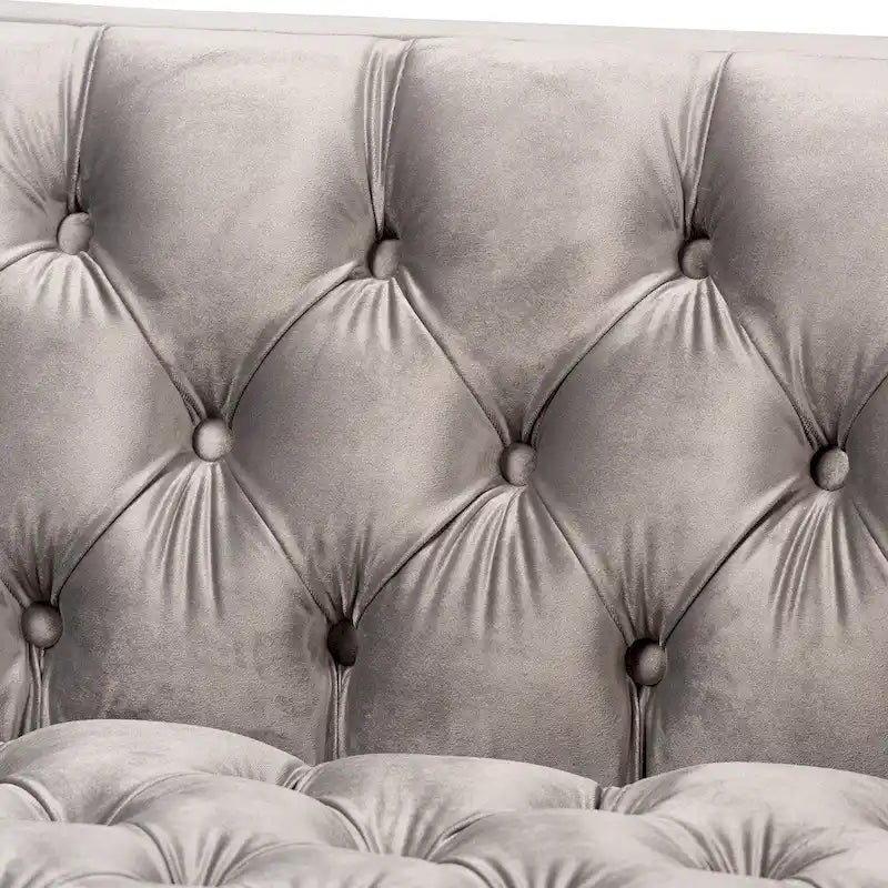 Blue Gray Velvet Tufted 3-Seater Sofa