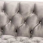 Blue Gray Velvet Tufted 3-Seater Sofa