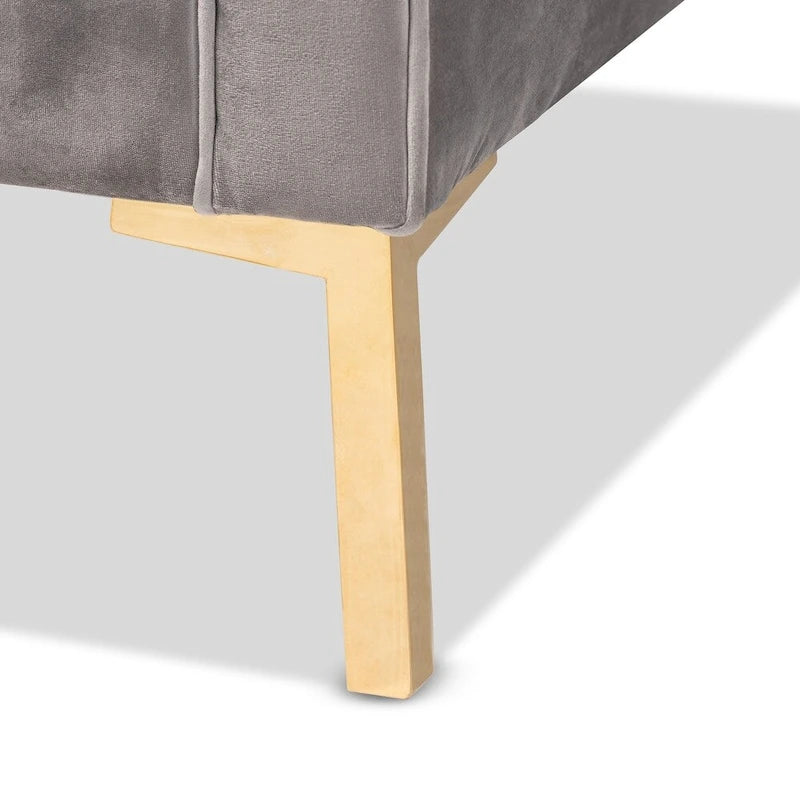 Blue Gray Velvet Tufted 3-Seater Sofa