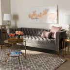 Blue Gray Velvet Tufted 3-Seater Sofa