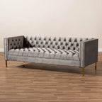 Blue Gray Velvet Tufted 3-Seater Sofa