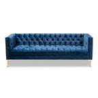 Blue Gray Velvet Tufted 3-Seater Sofa
