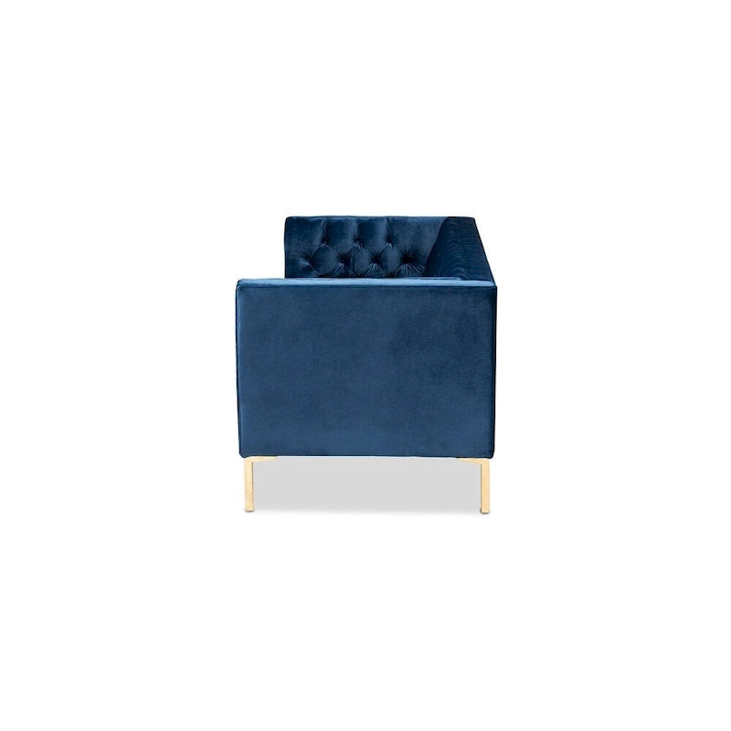 Blue Gray Velvet Tufted 3-Seater Sofa