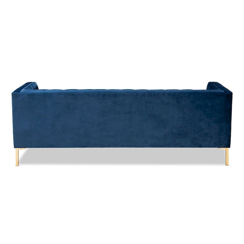 Blue Gray Velvet Tufted 3-Seater Sofa