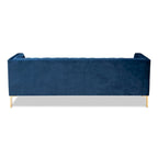 Blue Gray Velvet Tufted 3-Seater Sofa