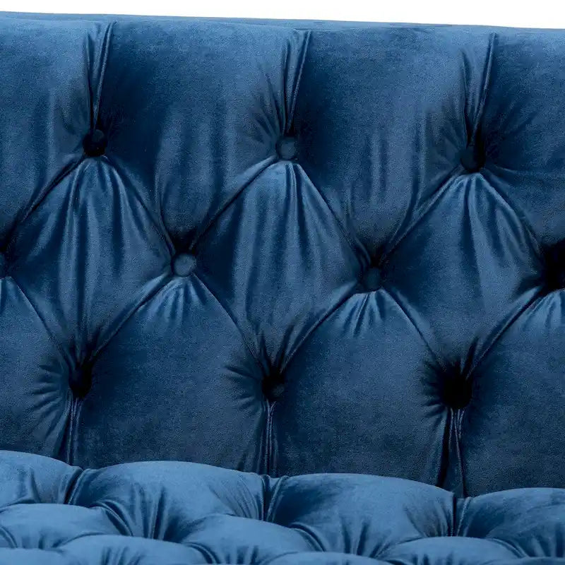 Blue Gray Velvet Tufted 3-Seater Sofa