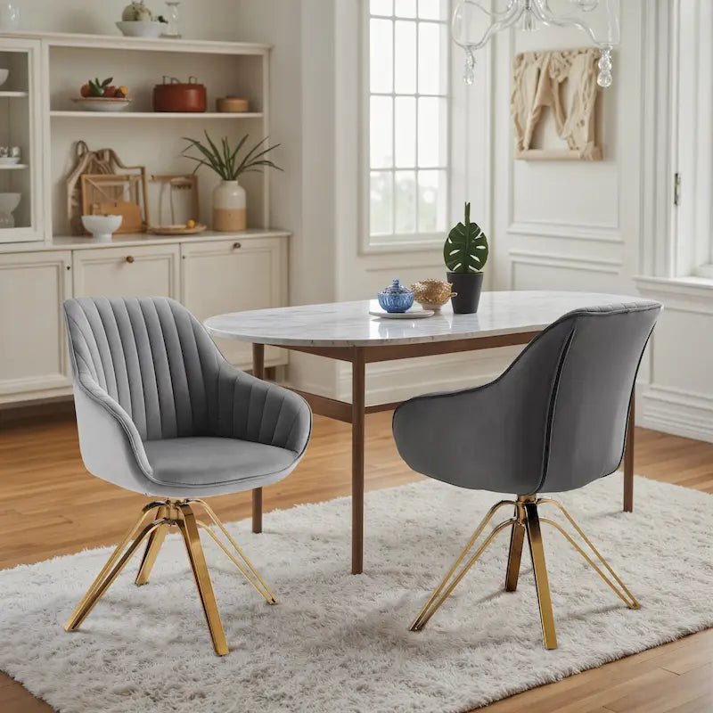 Set of 2 Velvet Swivel Dining Chairs with Golden Legs