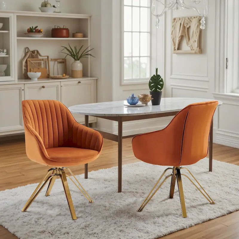 Set of 2 Velvet Swivel Dining Chairs with Golden Legs