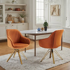 Set of 2 Velvet Swivel Dining Chairs with Golden Legs