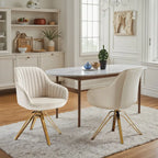 Set of 2 Velvet Swivel Dining Chairs with Golden Legs