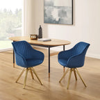 Set of 2 Velvet Swivel Dining Chairs with Golden Legs
