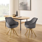 Set of 2 Velvet Swivel Dining Chairs with Golden Legs