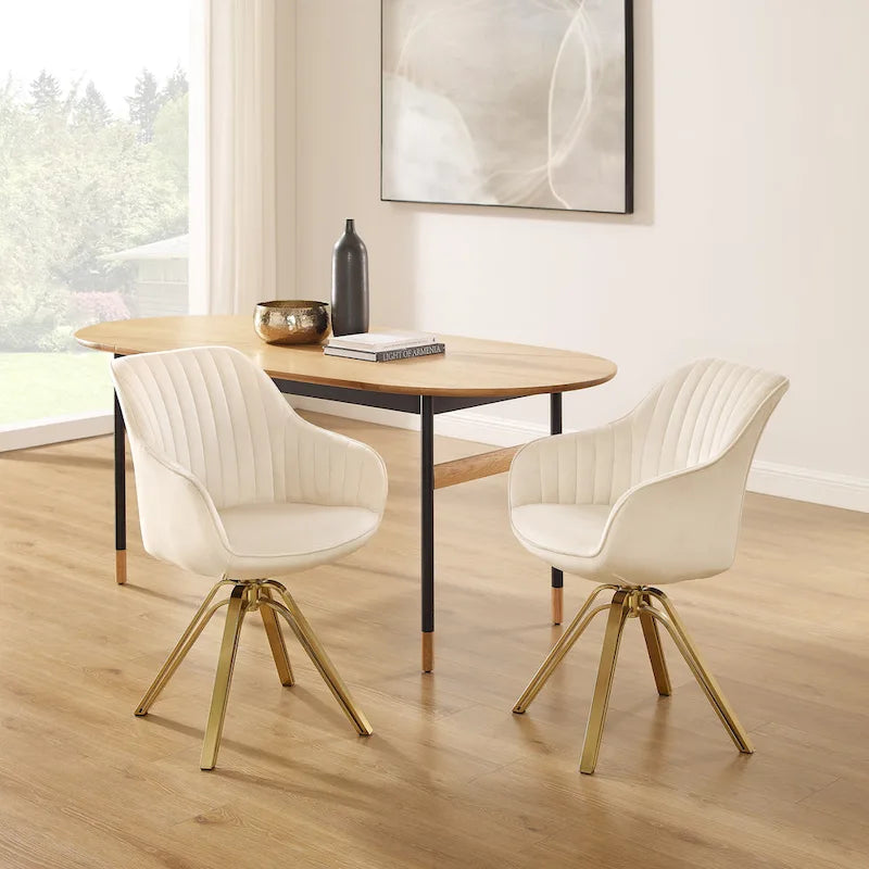 Set of 2 Velvet Swivel Dining Chairs with Golden Legs