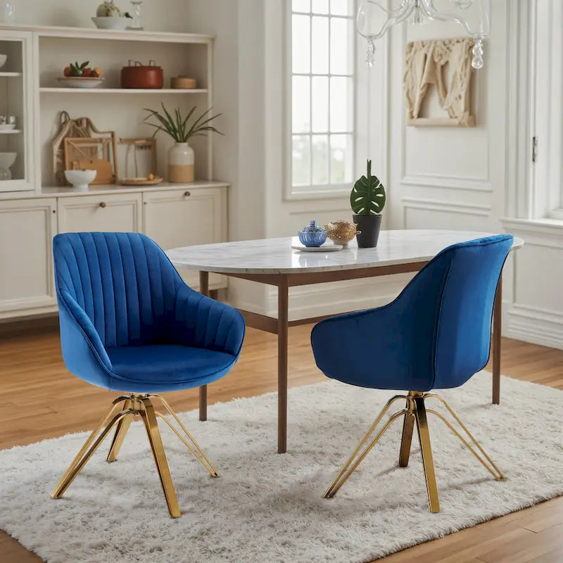 Set of 2 Velvet Swivel Dining Chairs with Golden Legs