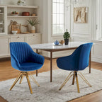 Set of 2 Velvet Swivel Dining Chairs with Golden Legs