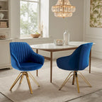 Set of 2 Velvet Swivel Dining Chairs with Golden Legs