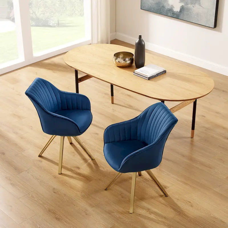 Set of 2 Velvet Swivel Dining Chairs with Golden Legs