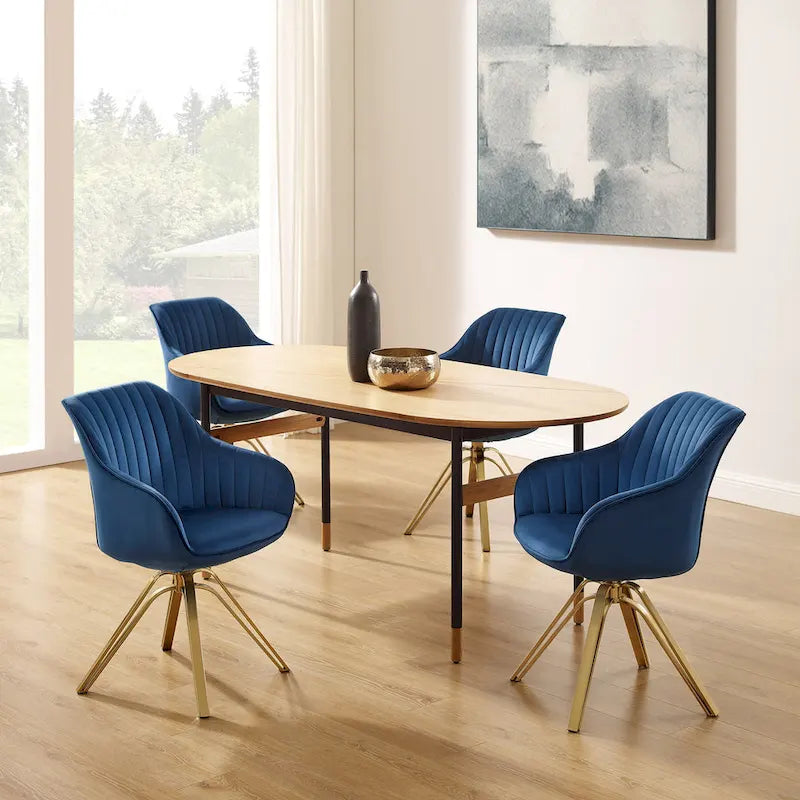 Set of 2 Velvet Swivel Dining Chairs with Golden Legs