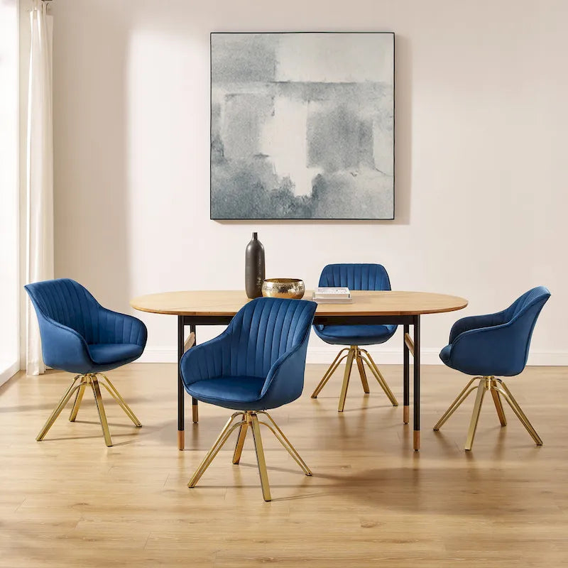 Set of 2 Velvet Swivel Dining Chairs with Golden Legs