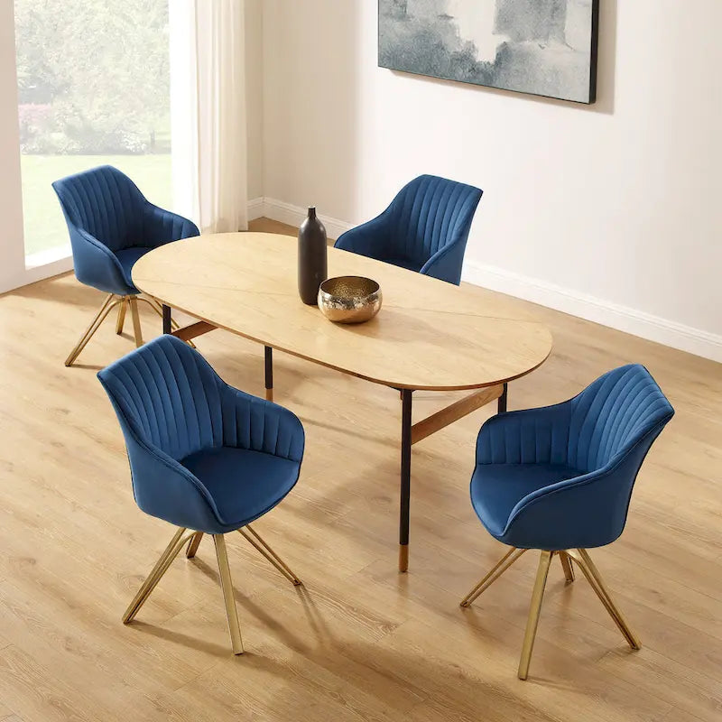 Set of 2 Velvet Swivel Dining Chairs with Golden Legs