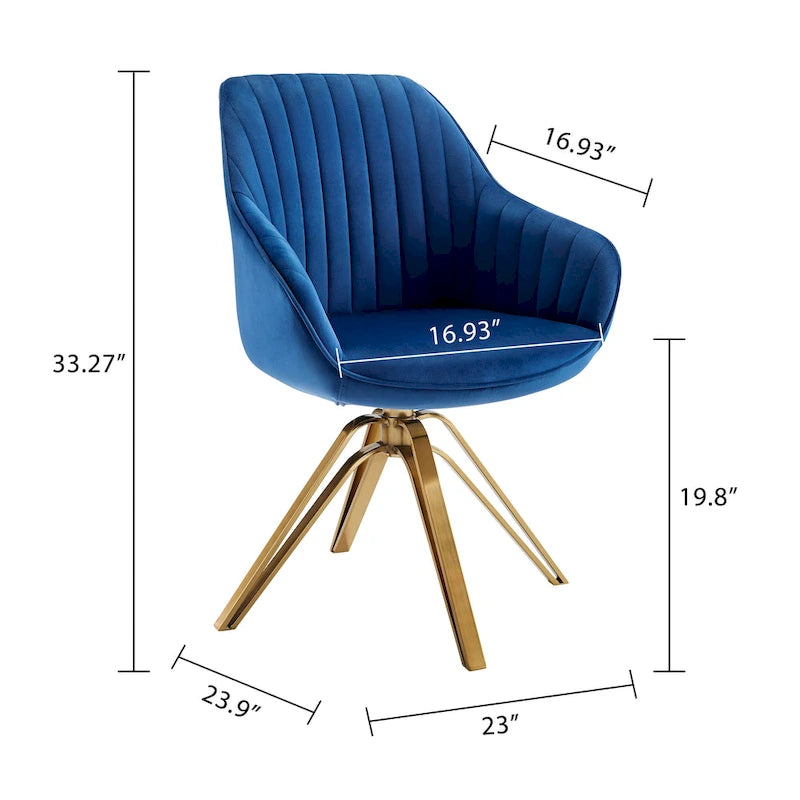 Set of 2 Velvet Swivel Dining Chairs with Golden Legs