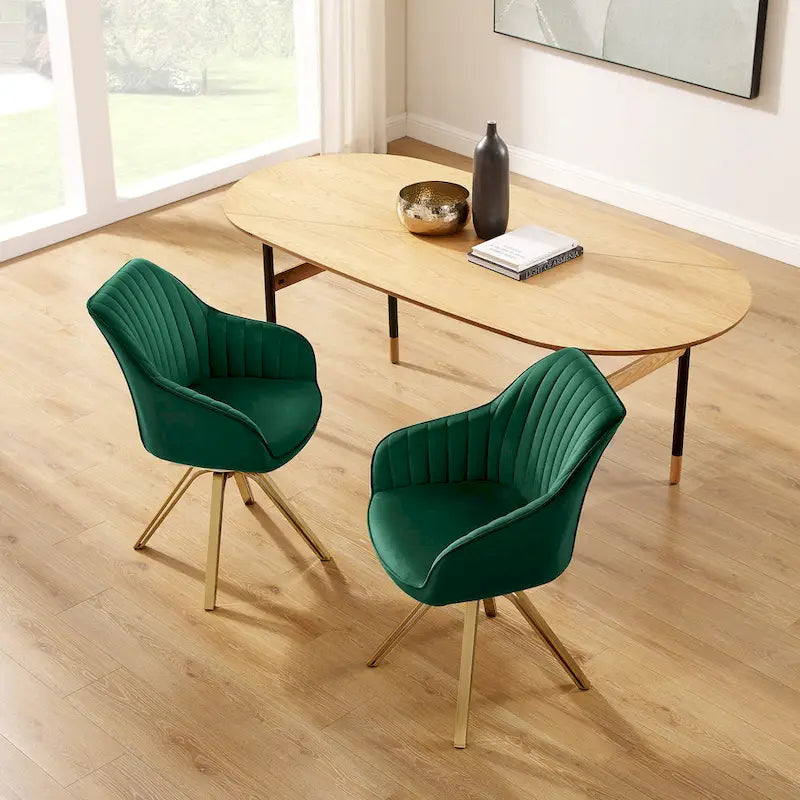 Set of 2 Velvet Swivel Dining Chairs with Golden Legs