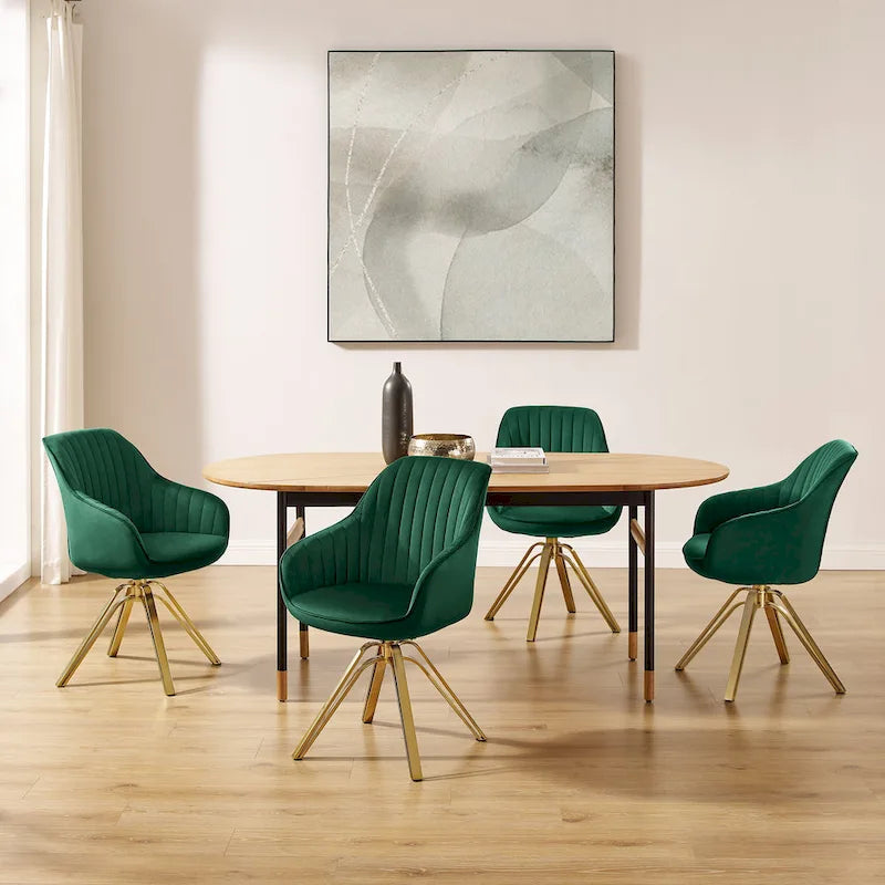 Set of 2 Velvet Swivel Dining Chairs with Golden Legs