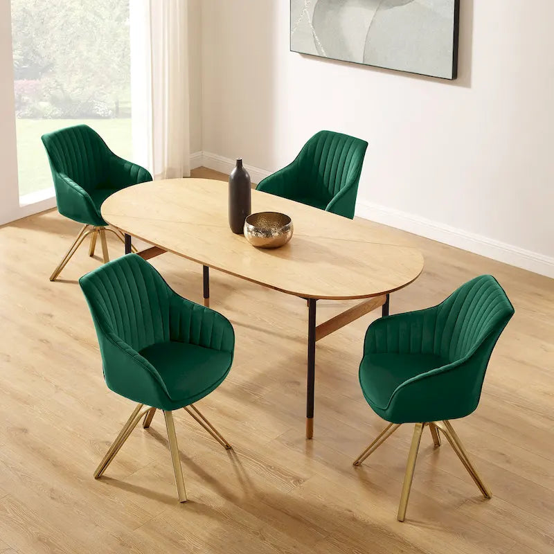 Set of 2 Velvet Swivel Dining Chairs with Golden Legs