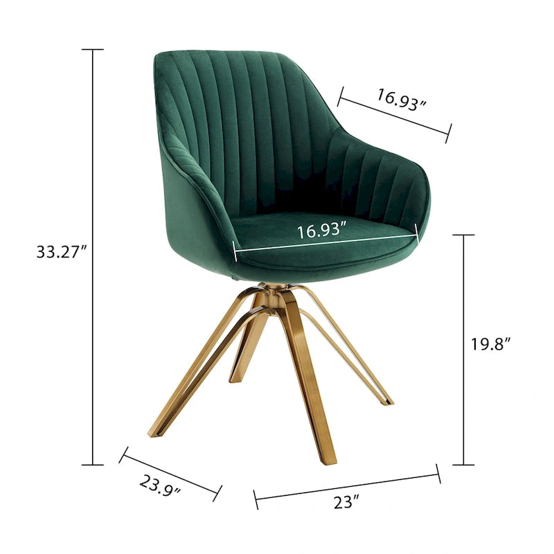 Set of 2 Velvet Swivel Dining Chairs with Golden Legs