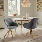 Set of 2 Velvet Swivel Dining Chairs with Golden Legs