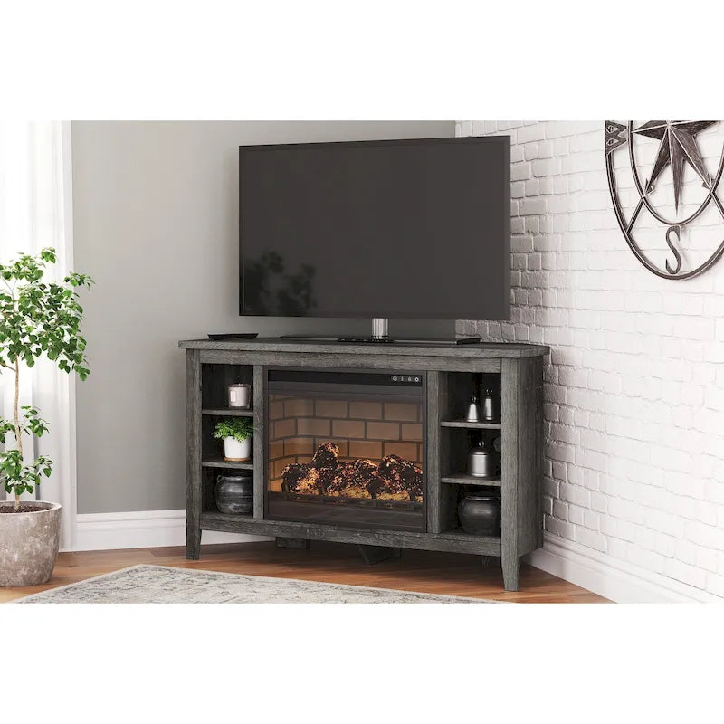 48" Corner TV Stand with Electric Fireplace - Gray Finish